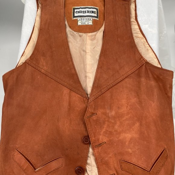 Vintage 1970s Chess King Rust Colored Men's S Leather Vest Unisex - Picture 3 of 4